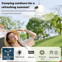 NordHaus Draagbare Plafondventilator - Hangventilator - Camping Ventilator met LED-Verlichting - USB Oplaadbaar - Afstandsbediening - 8000 mAh Accu — thumbnail 3