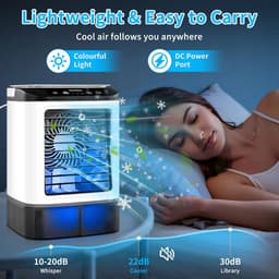 Draagbare airconditioner 2026 – Mini-luchtkoeler en luchtbevochtiger met 4 snelheden, ijsblokjesbakje, 900 ml tank, 2 nevelstanden en LED-verlichting – Mobiele ventilator voor kantoor en kamperen — thumbnail 4