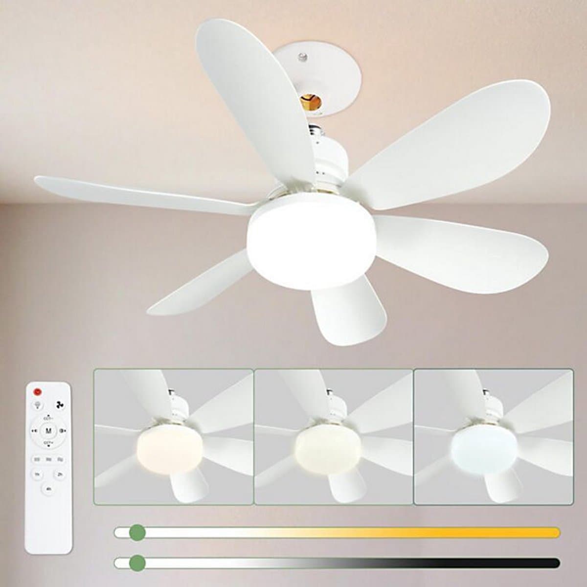 52 Cm Stille Plafondventilator met Licht en Afstandsbediening, 40 W Plafondventilatorlamp met E27 - Steker, Woonkamer, 3 Snelheden, 6 Bladen — afbeelding 1