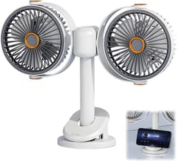 Tafelventilator met Telefoonhouder - USB-C Oplaadbaar - Extreem lange batterijduur - 5 Standen - Opvouwbaar en Draadloos - Staande Mini Ventilator - Fan - Verkoeling - WK Voetbal Kijken Accessoire - Kleine Aircooler - Mobiele Airco - Wit — thumbnail 1