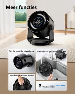 Slimme bureauventilator - USB tafelventilator - 100 snelheden - LED display - 105° verstelbare kop - stille koeling — thumbnail 4