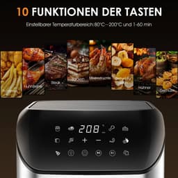 Velori Airfryer 9 Liter - Heteluchtfriteuse met Kijkvenster - Digitale Airfryer - 10 Programma's - 1800W - XL Airfryer - Zwart RVS — thumbnail 3