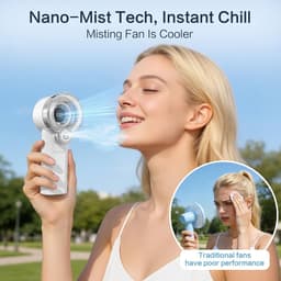 LISM-2-in-1 handventilator met sproeifunctie, draagbare waternevelventilator (oplaadbaar, met 5 snelheden en led-display), persoonlijke mini-koelventilator met afneembaar waterreservoir, zomercadeau Geschikt voor mannen en vrouwen - wit — thumbnail 2