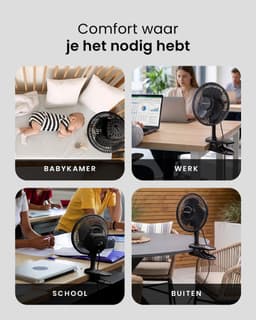 Tafelventilator met Klem – 360° Draaibaar – 2 Snelheden – Stille Mini Ventilator – 20 cm Zwart — thumbnail 5