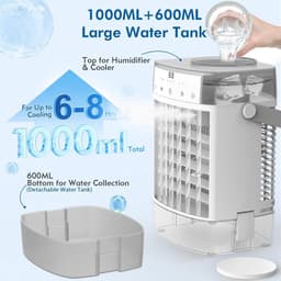 Draagbare airconditioners - verdampingskoeler - mini-airco met afstandsbediening - 4 windsnelheden, timer van 2-4-6 uur, 2 standen - kleurrijk nachtlampje - draagbare airco voor kamer, auto, slaapkamer, kantoor — thumbnail 2
