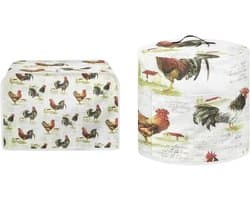 Apparaten Stofhoezen - Keukenmachine Covers - Apparaten Beschermen - Met Voorvak - Set van 2 - Wit met kippenpatroon