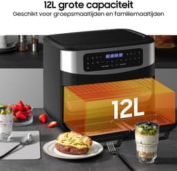 Airfryer - 12L Grote capaciteit – 2600W Multifunctionele Heteluchtfriteuse met Dubbele Zone Onafhankelijk Koken - Verwijderbare Tussenwand - Dubbel Gelijktijdig Koken - Met Kijkvenster - 10 Vooraf ingestelde Menu's - 50–200°C — thumbnail 3