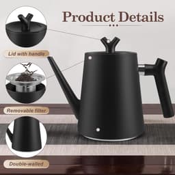 Thijox - Thermostheepot 1,5L met Theezeef en Koffiefilter - Roestvrij Staal, Dubbelwandig, Druppelvrij, Modern Design voor Keuken en Tuin — thumbnail 4