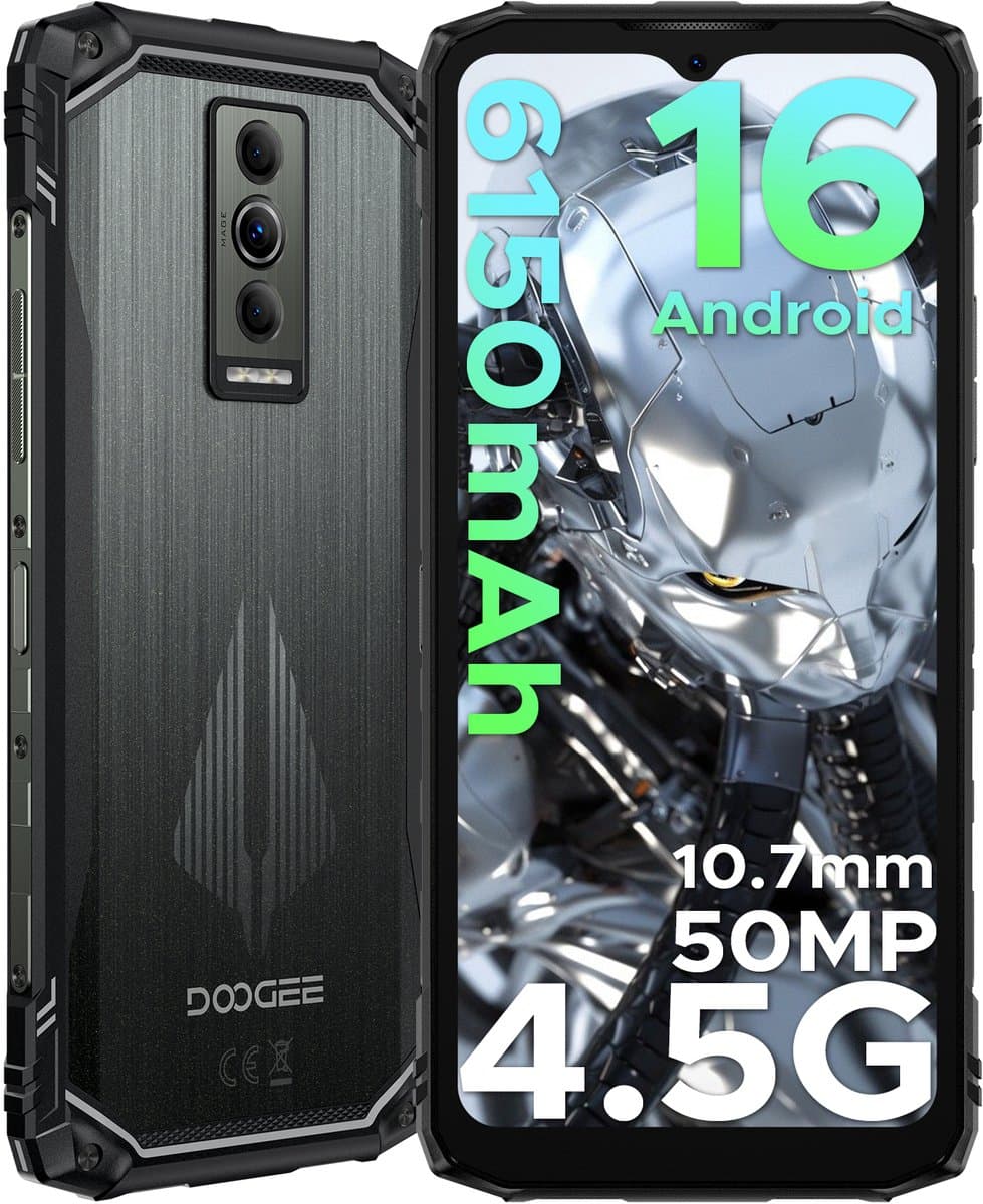 DOOGEE Blade 10 Pro Energy 4.5G - Robuuste Telefoon - Smartphone - Android 16 - 6150mAh/18W - 10.7mm - 50MP Camera - Gemini AI - UNISOC T7250 - 12 GB RAM+128 ROM(2TB/TF) - 6,56-inch HD+ 90Hz - Widevine L1 - Face ID - NFC - Drie sleuven - Zwart — afbeelding 1