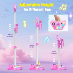 Karaoke Microfoonset voor Kinderen - Met Verstelbare Standaard, 2 Microfoons en LED-Verlichting - Bluetooth, USB, AUX & TF-Kaart — thumbnail 3