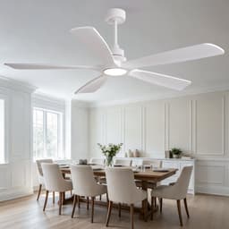 60 inch Witte Plafondventilator - Draadloze Afstandsbediening - 3 Kleurtemperaturen (CCT) - Dimbaar - 6 Snelheden met Geheugenfunctie - 5 Massief Houten Bladen met Versterkte Constructie — thumbnail 3