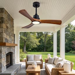 42 inch Deckenventilator met verlichting - Afstandsbediening en wandschakelaar - 3 kleurtemperaturen instelbaar - Dimbaar - Drie massief houten bladen - Omkeerbare DC-motor met 6 snelheden en timergeheugen — thumbnail 3