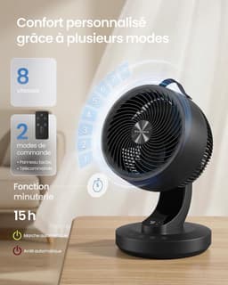 SONGMICS XFC001B1EU Bureauventilator, stil, 20 dB, met afstandsbediening, krachtige luchtcirculatie, 70 graden oscillatie, 8 snelheden, timer 12 uur, inktzwart — thumbnail 2