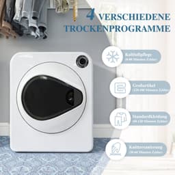 Compacte Luchtafvoer Wasdroger 3 kg - Mini Wasdroger met PTC Keramische Verwarming & RVS Diamant Trommel - Wandwasdroger 830W - 4 Programma's met Koelfunctie - Wit [Energieklasse G] — thumbnail 4