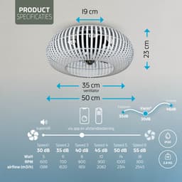 Varin® Smart Plafondlamp met ventilator - Bamboe Wit - Tuya Wifi - Ø 50cm - Plafondventilator met verlichting - Smart lamp slaapkamer - Plafonniere kinderkamer - Plafondlampen industrieel - Plafond lamp - Afstandsbediening - Plafond met ventilator — thumbnail 5