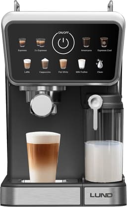 LUND 68502 9-in-1 Halfautomatische Espresso Espresso- & Capsulemachine – 20 Bar – Thermoblock – Automatische Melkopschuimer – Geschikt voor Gemalen Koffie & Nespresso® Capsules — thumbnail 1
