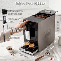 Haeger Caffè Crema Volautomatische Espressomachine - 2 Soorten Koffie & Heet water - Melkopschuimer voor Cappuccino - Koffiemachine met bonen - Zwart — thumbnail 4