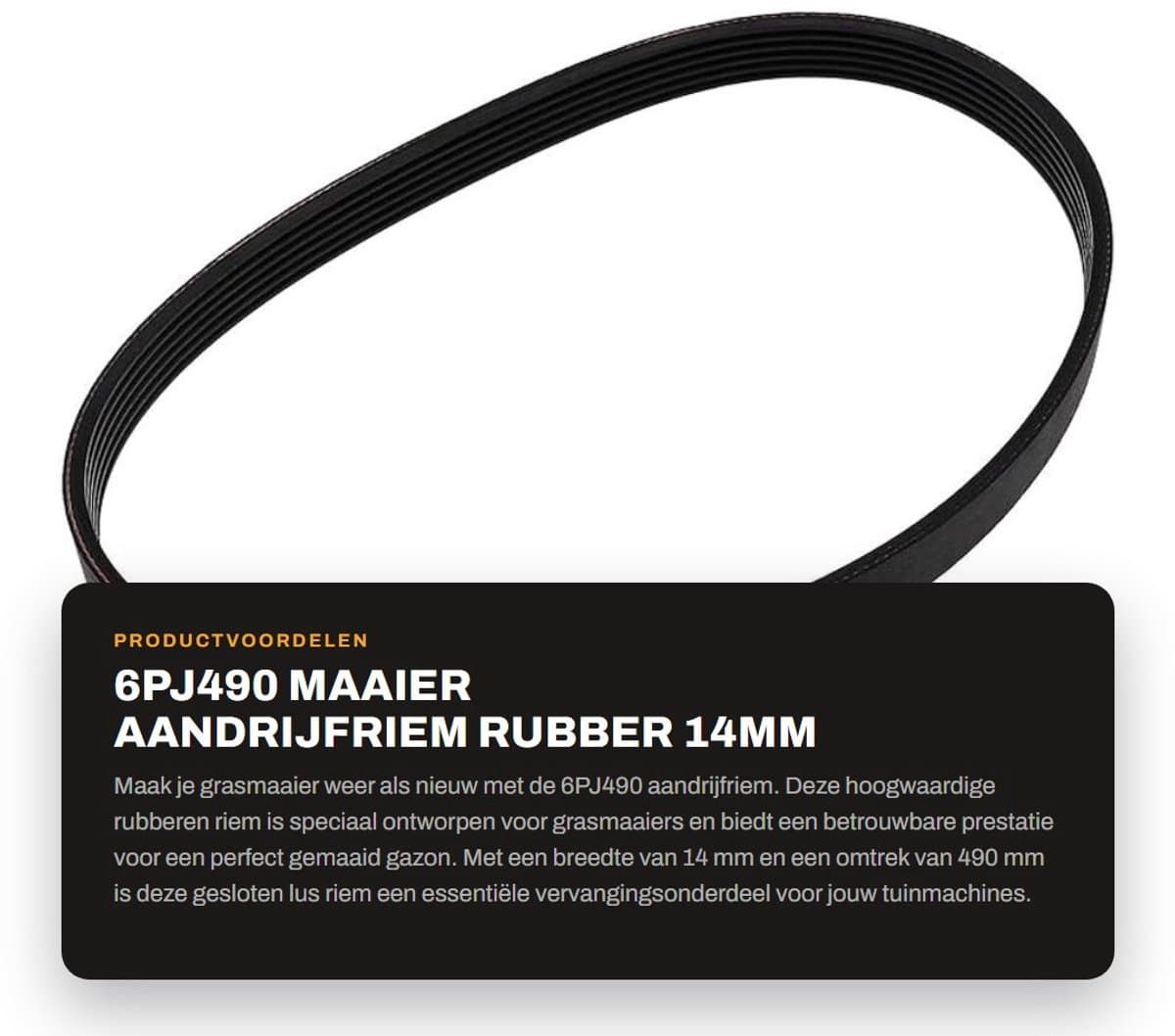 Dailygoods- Aandrijfriem Rubber 14mm Breedte - Gesloten Lus - 490mm Omtrek - Compatibel met Qualcast M2E1032M/M2E1232M - Duurzaam - Slijtvast - Grasmaaierriem — afbeelding 1