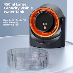 Draagbare airconditioner met 100 snelheden en 450 ml watertank - 4,5 W USB-C voor mini-verdampingskoeler voor thuiskantoor, camping, auto, slaapkamer - grijs — thumbnail 4