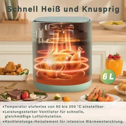 Heteluchtfriteuse - Airfryer Frituurpan - Gezond Koken - Kijkvenster Controle - 6 Liter - Groen — thumbnail 4