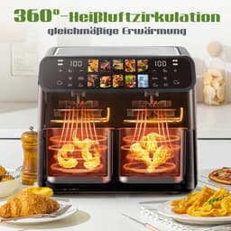 Zerova Dubbele Airfryer - Heteluchtfriteuse - Heteluchtoven - Oven - Bakoven - LED Touchscreen - 10 Programma’s - 2000W - Zwart — thumbnail 5