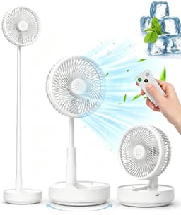 Tafel- en Staande Ventilator - Draagbare Oscillerende Ventilator - Opvouwbaar Design - Afstandsbediening - 4 Snelheden - Oplaadbare Accu - USB Ventilator - Wit — thumbnail 1