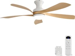 Plafondventilator Met Lamp - 5 ABS Bladen - Ø 132 cm - Dimbare lamp - Met Afstandsbediening - 6 ventilatorstanden - LED's Light - Wit, natuurlijke houtkleur — thumbnail 1