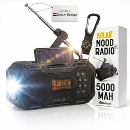 Noodradio Solar Opwindbaar - FM / AM Nood Radio - 5000 mAh Powerbank Zonneenergie - Bouwradio Speaker - Badkamer Radio - Noodpakket — thumbnail 1