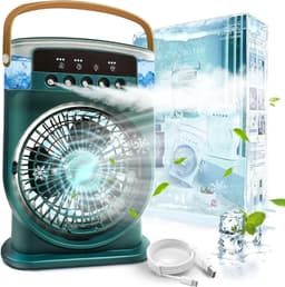 Mobiele airconditioning, stil, 4-in-1, luchtkoeler, mini met accu, mobiele airconditioning, zonder afvoerslang, draagbare airconditioning met verdampingskoeling, ventilator, type C met timer (groen) — thumbnail 1