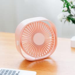 Mini USB-bureauventilator, stil en draagbaar, werkt alleen via USB (geen batterij nodig), 3 snelheidsstanden, 360° draaibaar voor thuis en op reis, roze — thumbnail 4