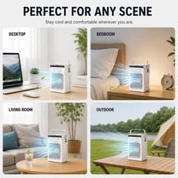 3-in-1 draagbare verdampingskoelventilator, mini USB koelventilator met 1000ml watertank, 4 windsnelheden, 2/4/6 uur timer en RGB sfeerverlichting voor bureau, kantoor en slaapkamer — thumbnail 3