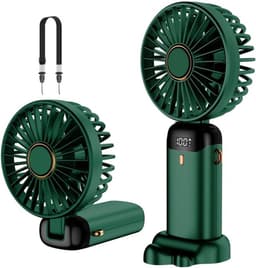 Draagbare ventilator, mini USB oplaadbare draagbare ventilator, kleine zakventilator met 5 snelheden en voet, 4200 mAh batterij, opvouwbare bureauventilator voor kantoor en buitengebruik — thumbnail 1