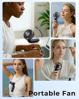 Draagbare handventilator, mini 180° opvouwbare ventilator, 6 snelheden, lcd-display, ultrastil, 4000 mAh, zakformaat, binnen/buiten te gebruiken, met draagkoord — thumbnail 5