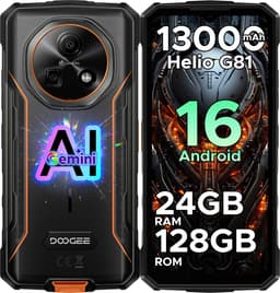 DOGEE Fire 5 Pro 4G - Rugged Smartphone - 13000 mAh/18W - Android 16 - 13MP+8MP - 24GB ROM+128GB ROM/（2TB/TF) - Gemini AI - 6,6inch HD+ 90Hz - MediaTek Helio G81 - NFC- Face ID - Vingerafdruk - IP68 - Oranje — thumbnail 1