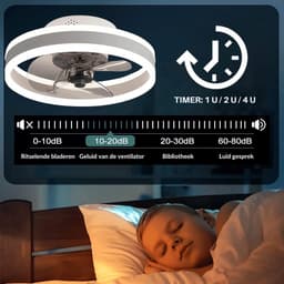 Plafondventilator met Verlichting – Bamboe Look – Ø50 cm – Dimbare LED Verlichting – Transparante Ventilatorbladen – Afstandsbediening – Zomer- en Winterstand — thumbnail 2