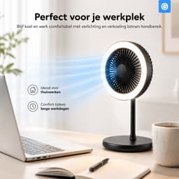 Tafelventilator met LED Licht - Bureauventilator met Verlichting - 3 Snelheden - Statief Ventilator met Flexibele Kop - Fan with LED Light - Mini Fan - Ventilator Staand met Draad - Desk Ventilator - Kleine Airco Verkoeler - Zwart - Silvergear — thumbnail 2