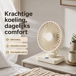 VHV-Bureauventilator met LED-Display - Oplaadbare Ventilator met 5 Snelheden - Oscillerende Tafelventilator - Stille Ventilator voor Thuis en Kantoor - Crèmewit — thumbnail 5