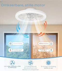 Thuys - Plafondventilator met LED Verlichting - 48W - Dimbaar - Afstandsbediening & Bluetooth App - 6 Snelheden - Zomer/Winterfunctie - Wit — thumbnail 4