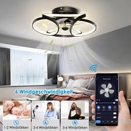 Ventilator Plafondlamp - Dimbaar Met Afstandsbediening - Smart Lamp - Zwart - 6 Standen - Moderne Ventilator Lamp - 64W — thumbnail 4