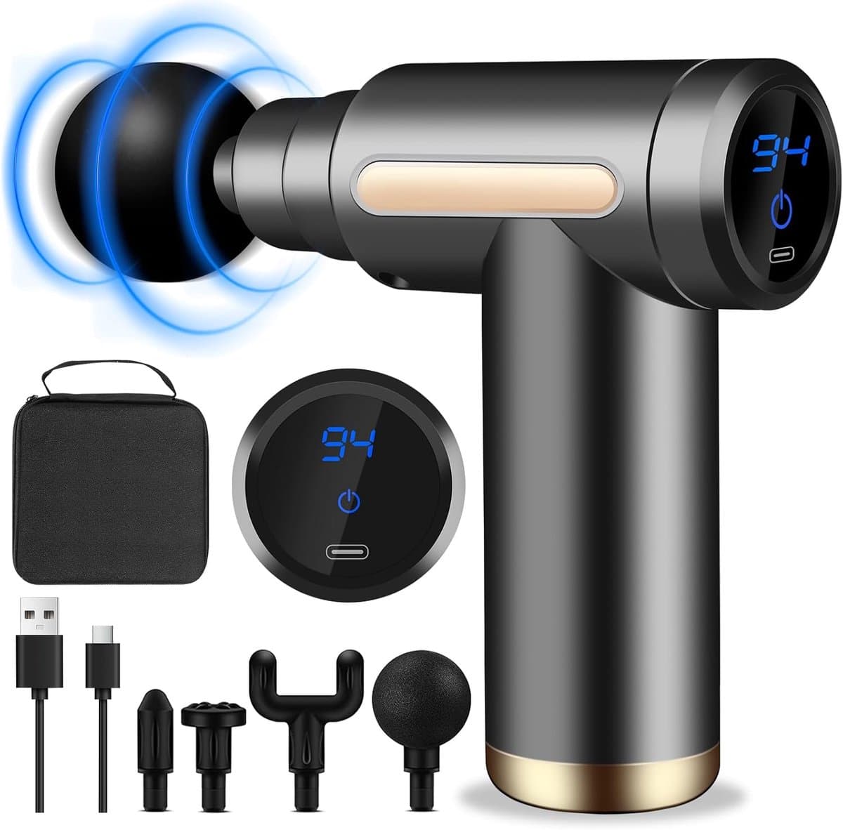 Massagepistool Met LCD-Display 4 Massagekoppen En 6 Snelheidsniveaus - 800 mAh Batterij 25-30 Minuten Gebruiksduur - Geluidsarm Draagbaar - Voor Benen Rug Schouders En Voeten — afbeelding 1