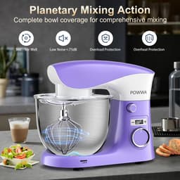 Keukenmachine 1500W – Kneedmachine met 10 Snelheden – 5L RVS Mengkom – Vaatwasserbestendig – Paars/Wit — thumbnail 4