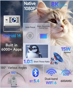 Mini beamer 4K Full HD 1080P - Draagbaar - 600 ANSI lumen - Perfect voor thuisbioscoop - Luxento — thumbnail 4