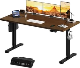 Devoko Elektrisch Zit-Sta Bureau 160x80 cm – 18 mm Dik Tafelblad – 3 Geheugenstanden – USB en Zit-alarm – Kabelmanagement – Zwart frame met walnootkleurig blad — thumbnail 1