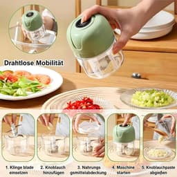 LISM-Elektrische uien- en knoflooksnijder (250 ml) – Draadloos met USB-oplaadfunctie – 6 messen Geschikt voor uien, fruit, noten en vlees; een praktische keukenhulp. — thumbnail 3