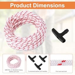 1 Rol Vervangende Terugslagstartkabel voor Stihl Homelite Craftsman Poulan Grasmaaier, 15m Zeer Sterke Starttrekkoord met 3st Universele Starttrekkoord Handvatstartkabelset — thumbnail 2