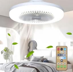 Plafondventilator met verlichting en afstandsbediening - Schroefbare plafondventilatorlamp - Universele verstelling - Mini plafondventilatorlamp - Drie windsnelheden - Timer, geschikt voor slaapkamers, badkamers, garages en kasten - Gebroken wit — thumbnail 1