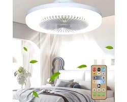 Plafondventilator met verlichting en afstandsbediening - Schroefbare plafondventilatorlamp - Universele verstelling - Mini plafondventilatorlamp - Drie windsnelheden - Timer, geschikt voor slaapkamers, badkamers, garages en kasten - Gebroken wit