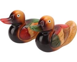 2 stuks Mandarijneendbeelden, houten handbeschilderde figuren, tuinvogelornament, kunstsculptuur voor buiten, verzamelobjecten