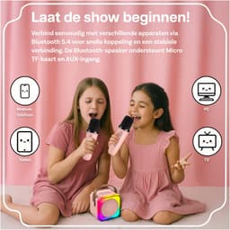 Karaoke Set voor Kinderen met Bluetooth Speaker van MMOBIEL – Met 2 Draadloze Microfoons, LED-verlichting, Geluidseffecten – Feest, Cadeau voor Meisje, Jongen, Kinderen 3+ jaar – Roze — thumbnail 3
