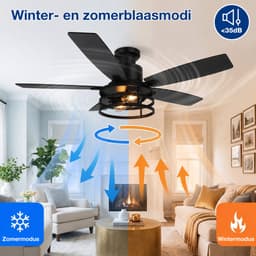 Lapamax Zwart Plafondventilator met Verlichting 112 cm – Modern industrieel ventilator lamp zwart met Afstandsbediening- 6 Snelheden-Timer en Zomer/Winterstand – Voor Slaapkamer, Woonkamer en Terras — thumbnail 2